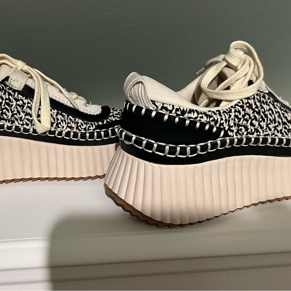 Dolce Vita Dolen Sneakers Black Knit Tennis Shoes Leather line - Picture 14 of 16